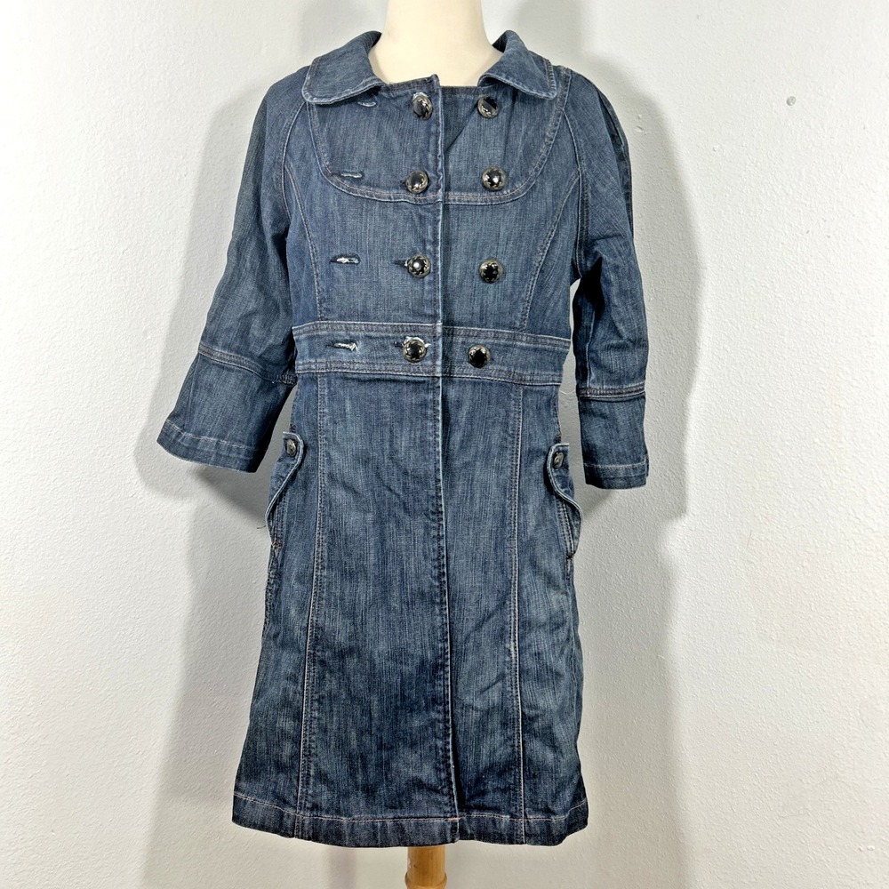 Guess Jeans Denim Coat Womens SP Blue Double Breasted Boho